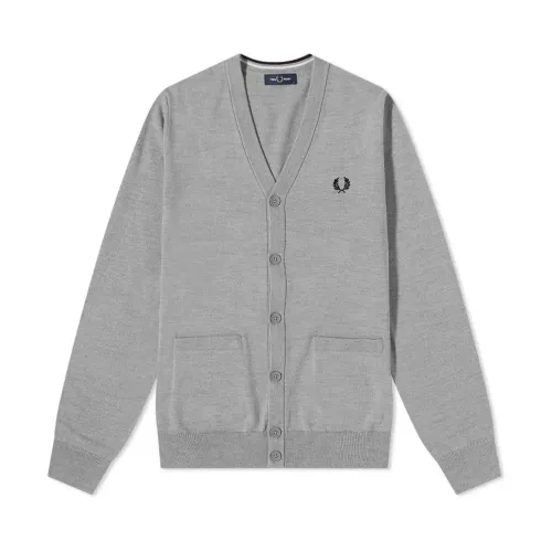 Fred Perry , Merino Cotton Classic Cardigan ,Gray male, Sizes: