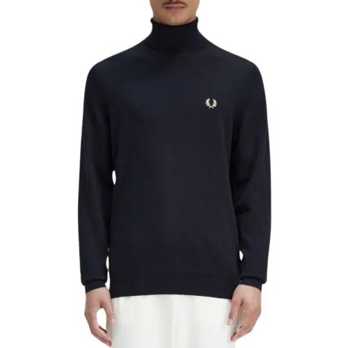 Fred Perry , Navy High Neck Turtleneck ,Blue male, Sizes:
