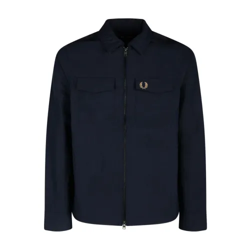 Fred Perry , Navy Logo Embroidered Zip Up Jacket ,Blue male, Sizes: