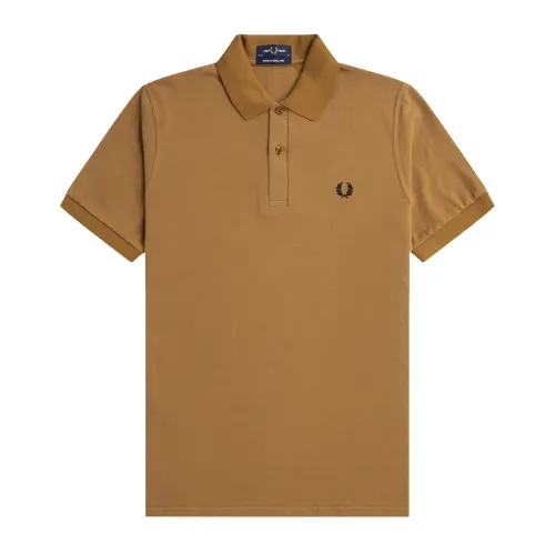 Fred Perry , Original Plain Polo Dark Caramel/Navy ,Brown male, Sizes:
