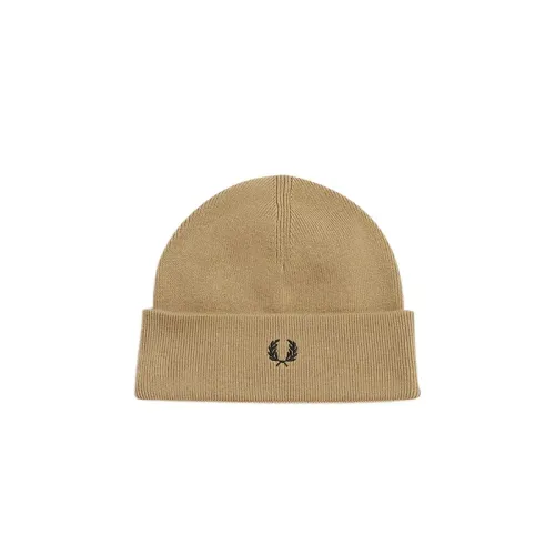 Fred Perry , Ribbed Wool Hat ,Beige unisex, Sizes: ONE