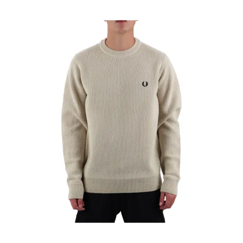 Fred Perry , Ribbed Wool Sweater ,Beige male, Sizes: