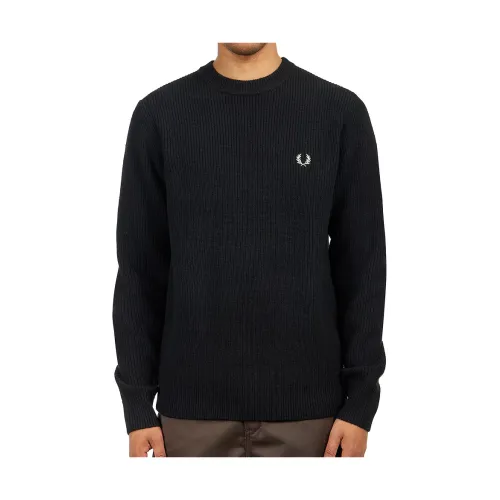 Fred Perry , Ribbed Wool Sweater ,Black male, Sizes: