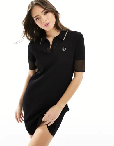 Fred Perry sheer trim knitted dress in black