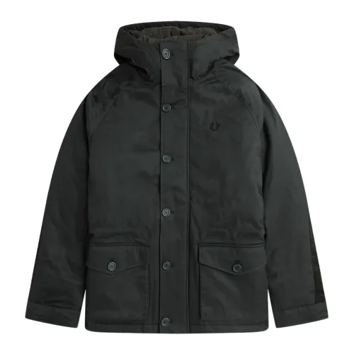 Fred Perry , Short Parka with Waffle Cord Trim ,Green male, Sizes: