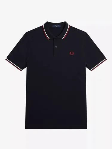 Fred Perry Short Sleeve Polo Shirt, Navy/White/Red - Navy/White/Red - Male