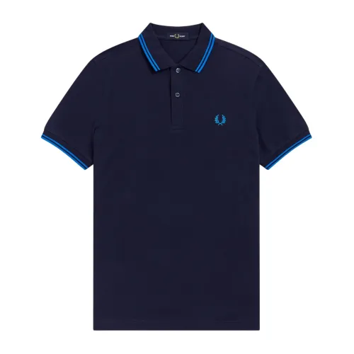 Fred Perry , Slim Fit Twin Tipped Polo - Dark Carbon Kingfisher ,Blue male, Sizes: