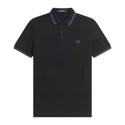 Fred Perry , Slim Fit Twin Tipped Polo in Black/Midnight Blue ,Black male, Sizes: