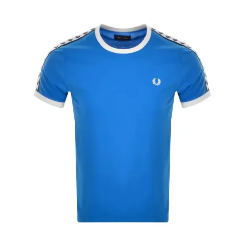 Fred Perry , Taped Ringer T-Shirt with Laurel Crown Sleeve Detail ,Blue male, Sizes: