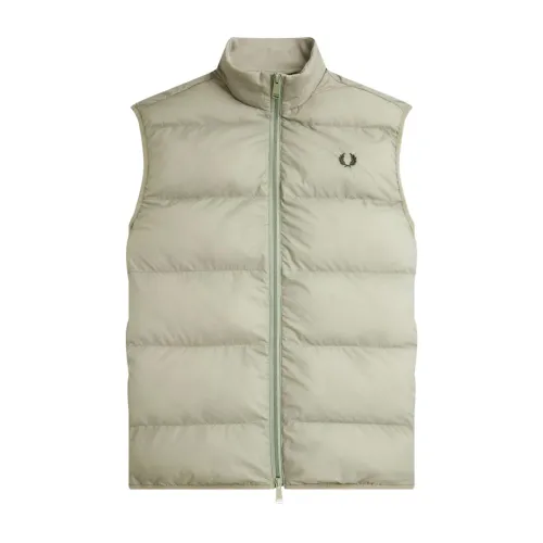 Fred Perry , Thermal Padded Nylon Sleeveless Vest ,Beige male, Sizes: