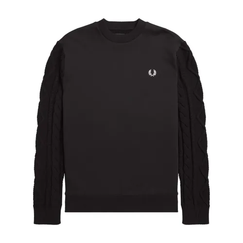 Fred Perry , Timeless Black Cotton Sweater with Braided Sleees ,Black male, Sizes: