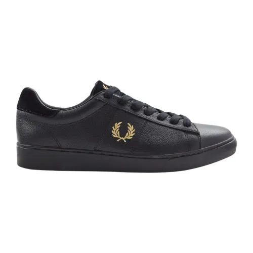 Fred Perry , Tumbled Leather Black Tennis Shoes ,Black male, Sizes: