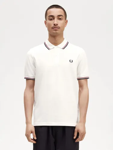 Fred Perry Twin Tipped Regular Fit Polo Shirt - White/Navy - Male