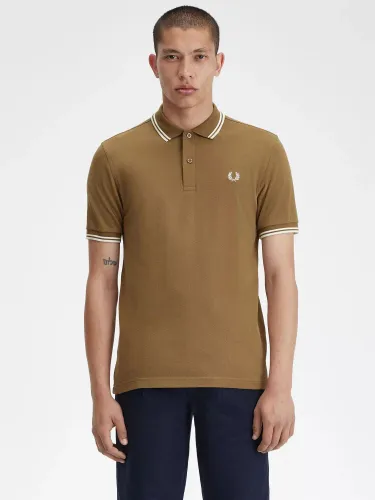 Fred Perry Twin Tipped Short Sleeve Polo Shirt - Brown/Ecru - Male