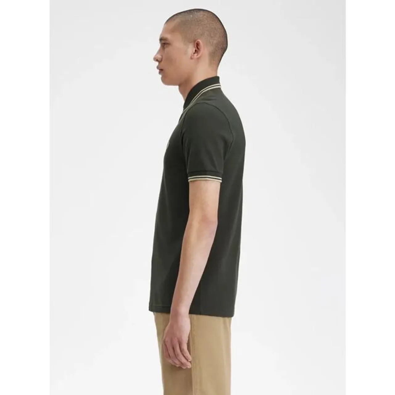 Fred Perry Twin Tipped Short Sleeve Polo Shirt - Fieldgreen/Oatme - Male