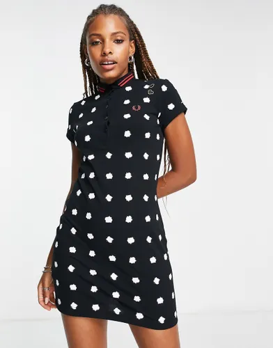 Fred Perry x Amy Winehouse mini pique dress in spot print-Black
