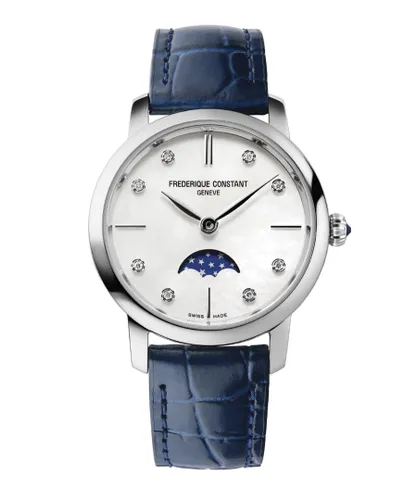 Frederique Constant Frédérique Slimline Moonphase WoMens Blue Watch FC-206MPWD1S6 Leather (archived) - One Size
