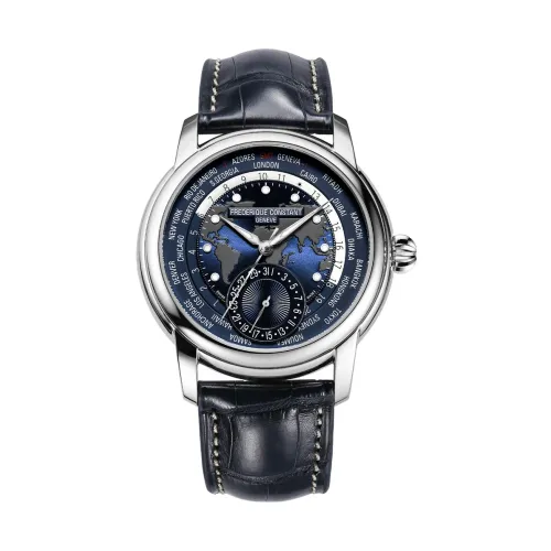 Frederique Constant , Uomo - Fc-718Nwm4H6 - Manufacture Worldtimer 42mm GMT Leather Strap ,Blue male, Sizes: ONE SIZE