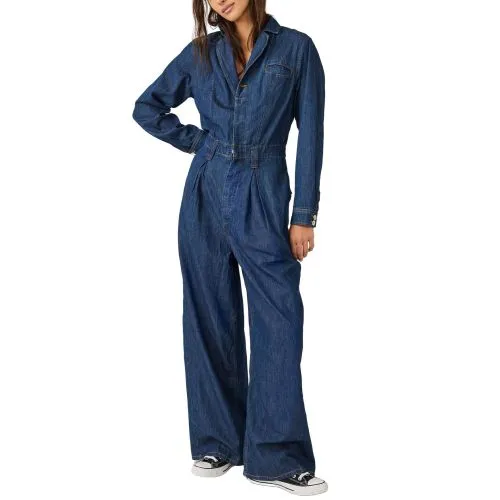 Free People Womens Indigo Blue The Franklin Tailored Jumpsuit