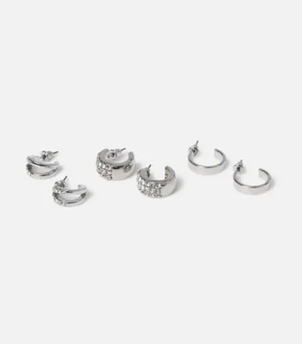 Freedom 3 Pack Silver Diamanté Hoop Earrings New Look