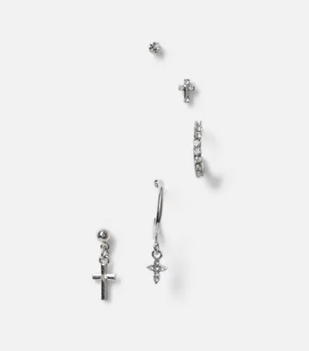 Freedom 5 Pack Silver Diamanté Cross Ear Party New Look