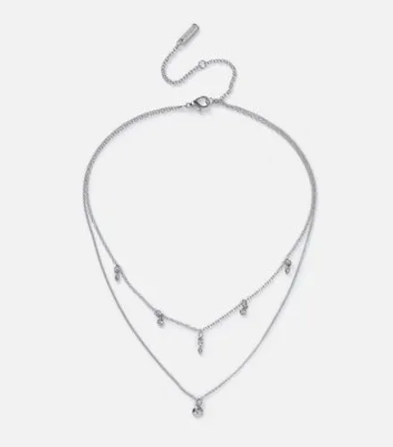 Freedom Silver Diamanté Charm Layered Necklace New Look