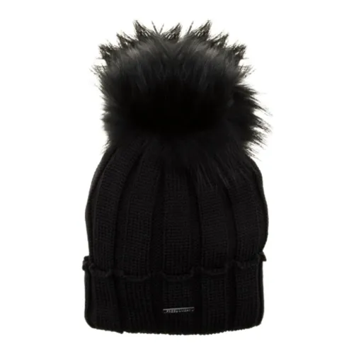 Freedomday , Black Knit Kids Hat with Fur Pom Pom ,Black female, Sizes: