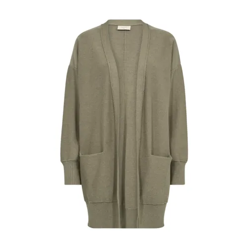 Freequent , Olive Longline Open Cardigan ,Green female, Sizes: