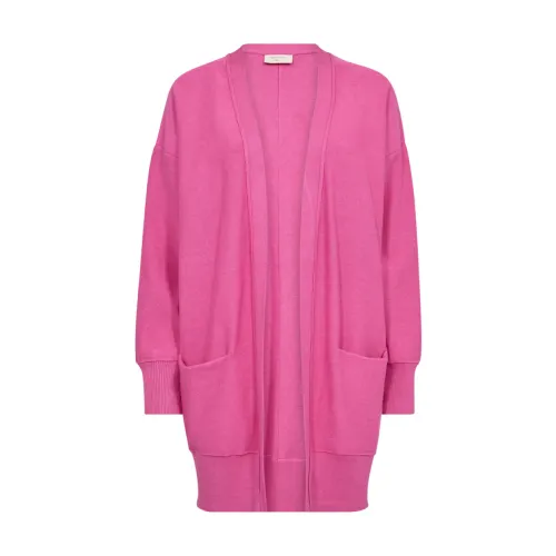 Freequent , Pink Longline Open Cardigan ,Pink female, Sizes: