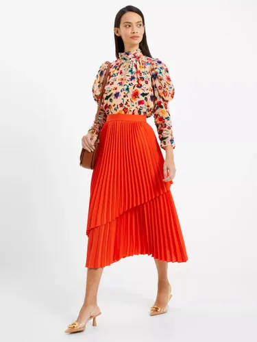 French Connection Arie Tiered Pleated Skirt, Mandarin Red - Mandarin Red - Female