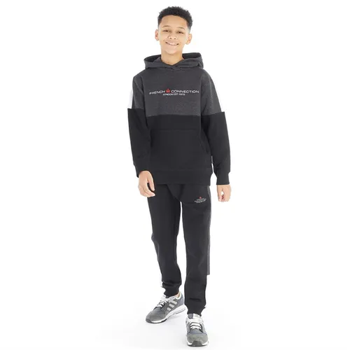 French Connection Boys Chopped Hoodie And Joggers Set Black/Charcoal Marl