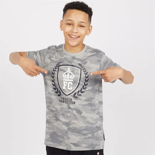 French Connection Boys Crest T-Shirt Grey Marl
