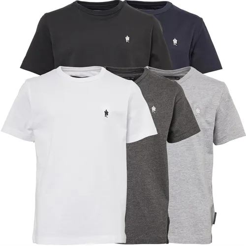 French Connection Boys Five Pack T-Shirts Black/ Charcoal Marl/ Marine/ Light Grey Marl/ White