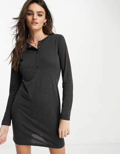 French Connection button front jersey mini dress in charcoal-Grey