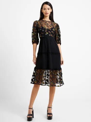 French Connection Camielle Embroidered Midi Dress, Blackout - Blackout - Female