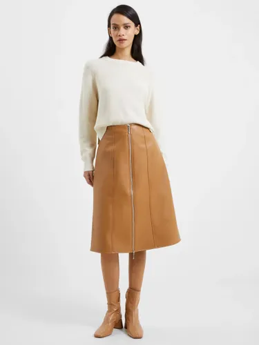 French Connection Claudia PU Knee Length Skirt, Tobacco Brown - Tobacco Brown - Female