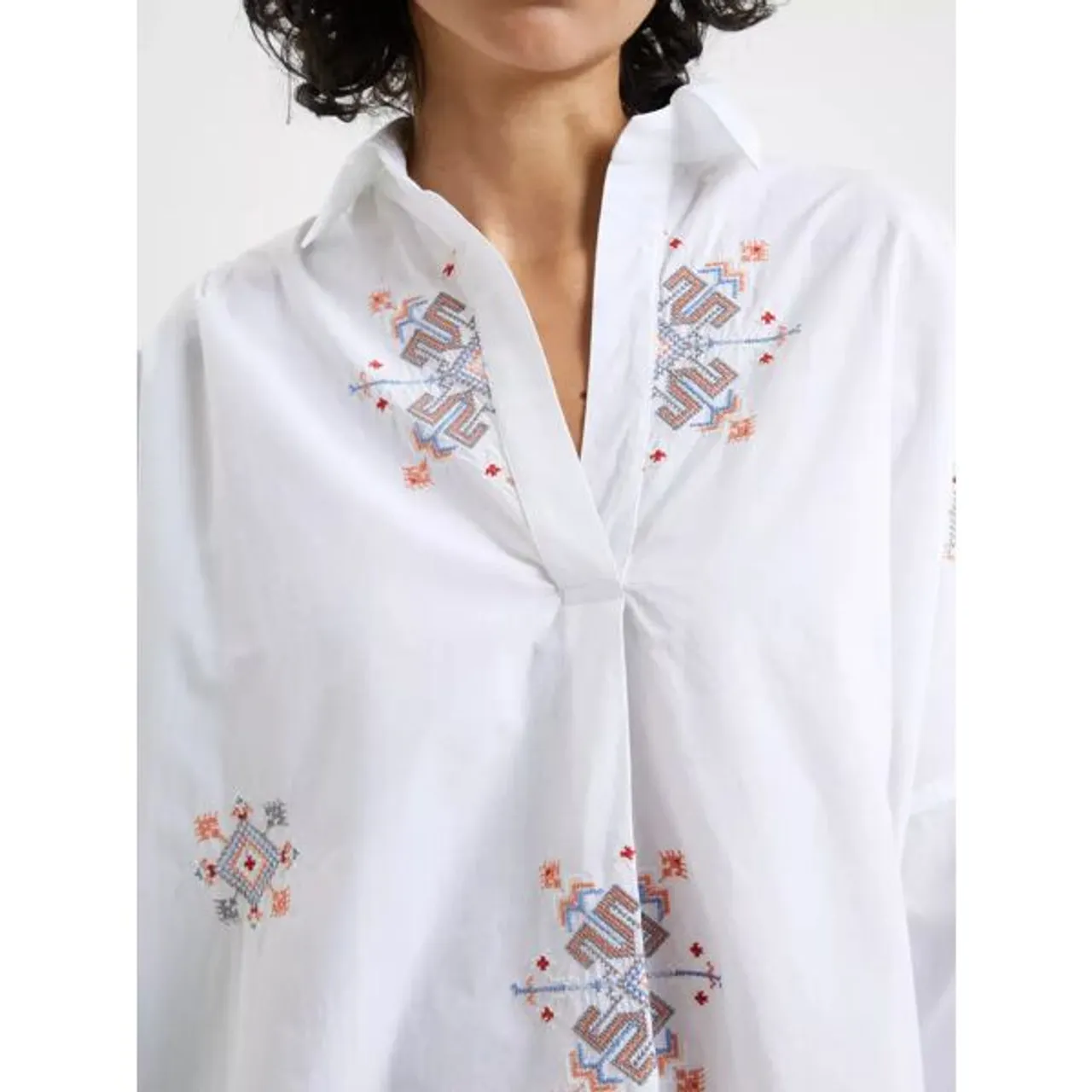French Connection Embroidered Popover Blouse, Linen White - Linen White - Female