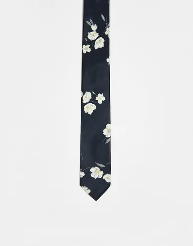 French Connection floral tie in marine floral-Navy