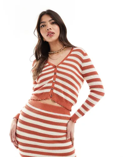 French Connection knitted cardigan co-ord in brown stripe