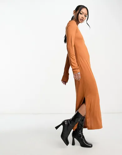 French Connection Meadow jersey midi dress in rust-Brown