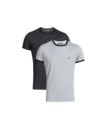 French Connection Mens 2 Pack Cotton Blend Ringer T-Shirts - Grey