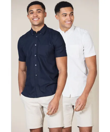 French Connection Mens 2 Pack Short Sleeve Shirt With Linen - Multicolour