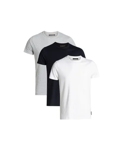 French Connection Mens 3 Pack Crew Neck T-Shirts - Black/White Cotton