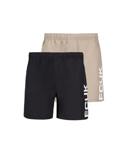 French Connection Mens Black 2 Pack Swim Shorts
