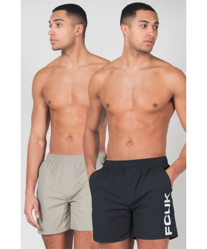 French Connection Mens Black 2 Pack Swim Shorts