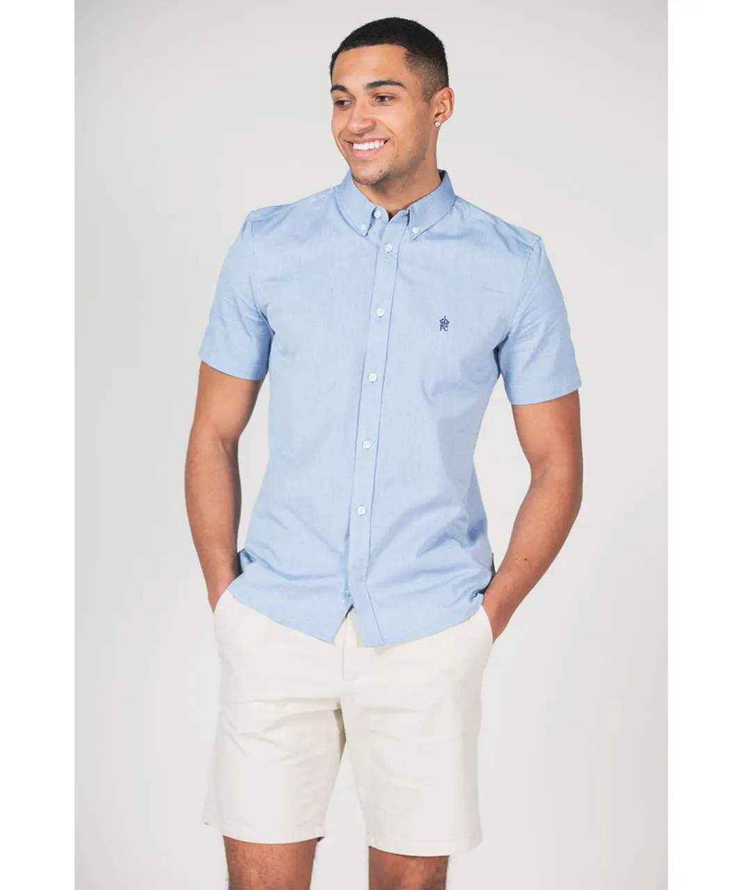 French Connection Mens Blue 2 Pack Cotton Short Sleeve Oxford Shirt