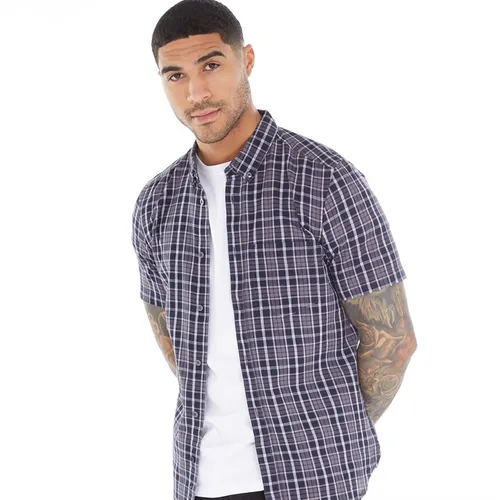French Connection Mens Checked Short Sleeve Shirt Mid Marine