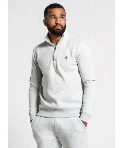 French Connection Mens Cotton Blend 1/2 Zip Jumper - Grey