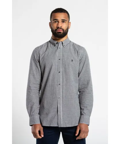 French Connection Mens Cotton Long Sleeve Gingham Shirt - Navy