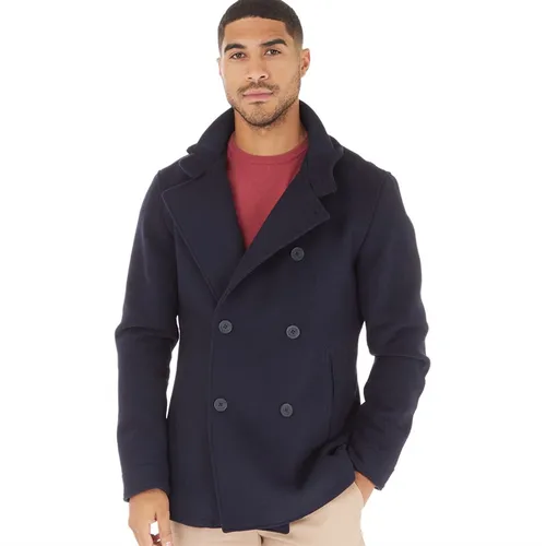 French Connection Mens DB Funnel 2 Wool Coat Marine